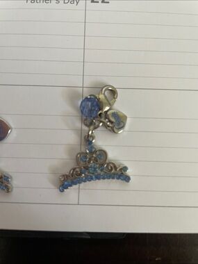 Silver-Tone Blue Rhinestone Tiara Charm with Lobster Clasp